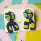 Mabled pink, blue and turquoise and yellow fimo earrings