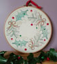 Lino Printed and Hand-Stitched Festive Wreath, Bronze Bows and Gold Swirls - Image 3