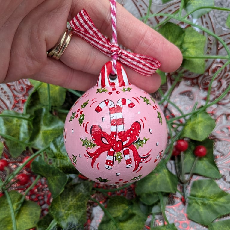 Candy cane hand-painted Christmas bauble