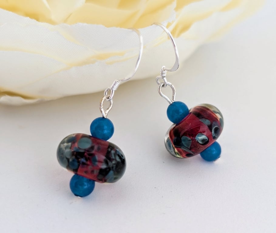 Glass Lampwork Dangle Earrings: Sterling Silver Earwires