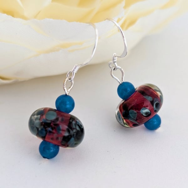 Glass Lampwork Dangle Earrings: Sterling Silver Earwires