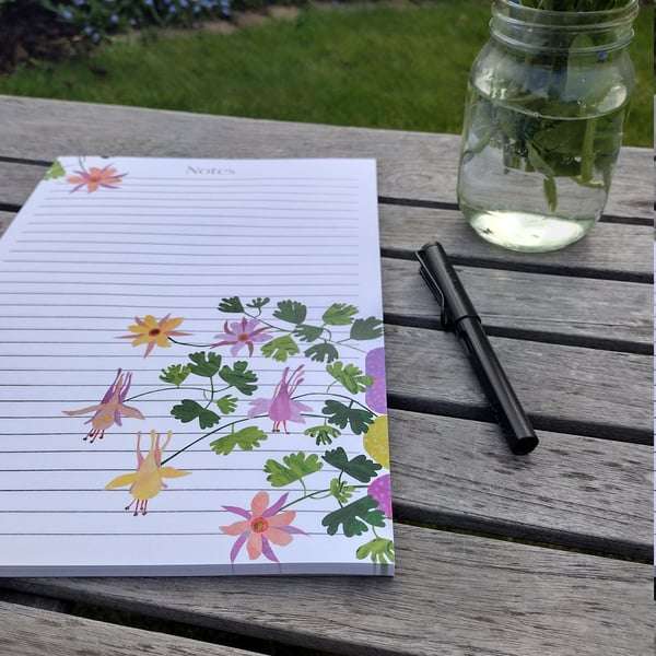 Floral stationery notepad, botanical design, A4  