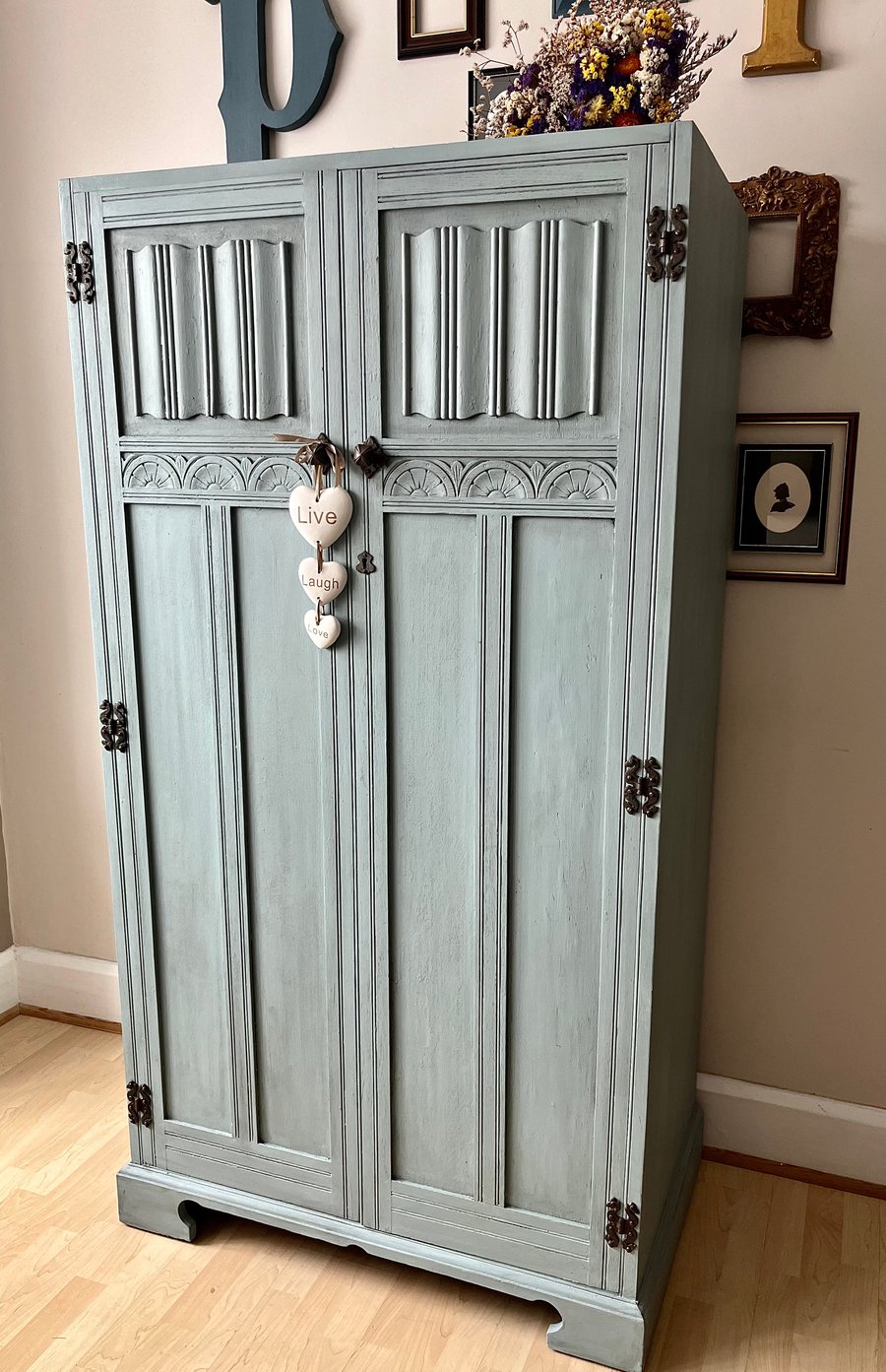 Vintage  Solid Oak Wardrobe Armoire Upcycle 