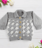 Baby Hand Knitted Cardigan Grey White, Woven Effect Knitted Jacket - Image 1