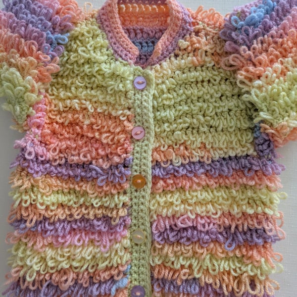 Multi coloured loopy cardigan for a one year old little one 