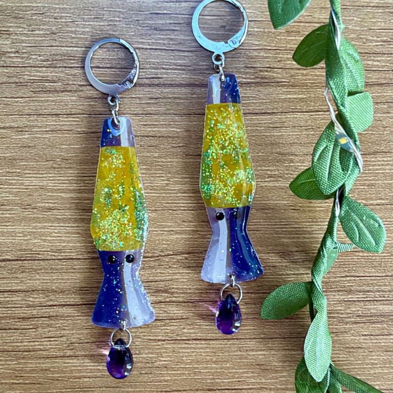 Retro Lava Lamp Earrings - Cute 90s Y2K Aesthetic Drop Hoops