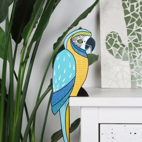 Blue macaw door topper, parrot door decoration, tropical jungle theme decor.
