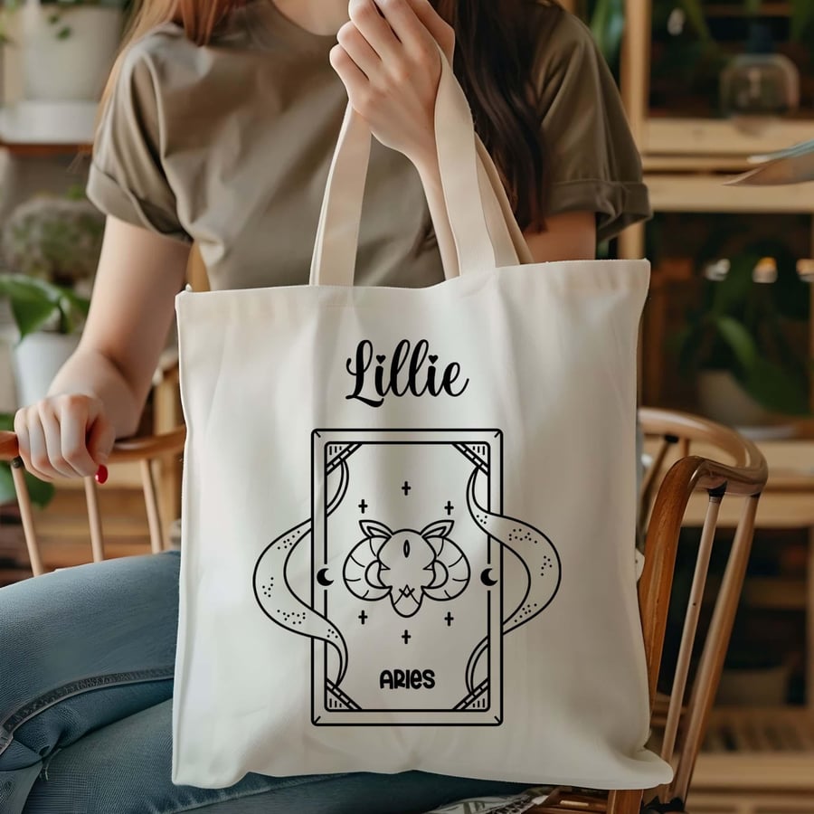 Aries Starsign Tote Bag, Zodiac Personalised Tote Bag, Star Sign Bag