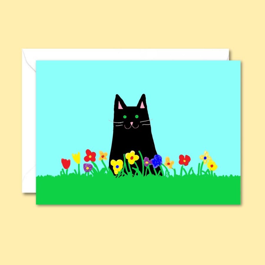 Garden Cat Greetings Card: Cat Lover Birthday Card, Blank Inside