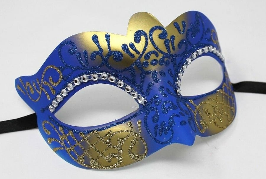 Blue and Gold Diamonte Masquerade Mask