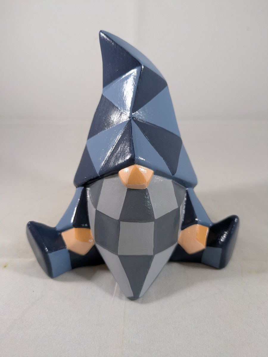 Two Tone Blue Ceramic Facet Shaped Garden Gnome Gonk Ornament Decoration.