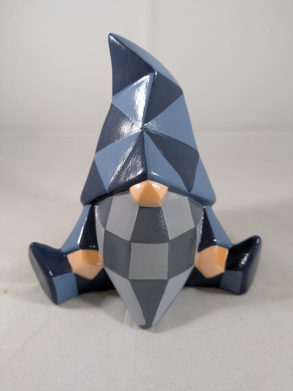 Two Tone Blue Ceramic Facet Shaped Garden Gnome Gonk Ornament Decoration.