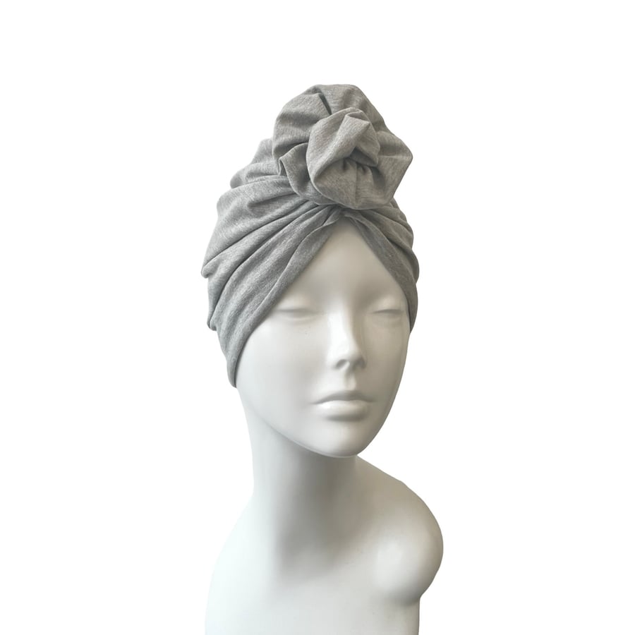 Light GREY Turban, Women's TURBAN Hat, Stretch JERSEY Turban