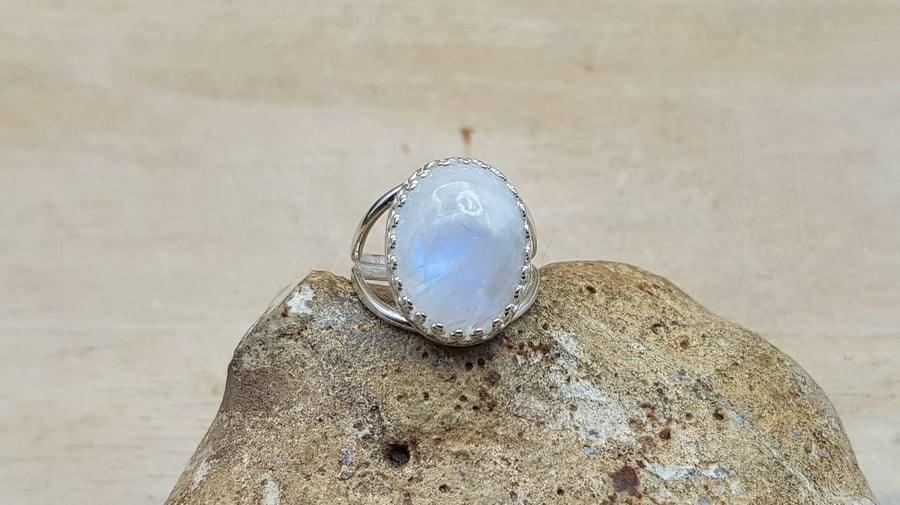 Adjustable Rainbow moonstone Ring. June birthstone