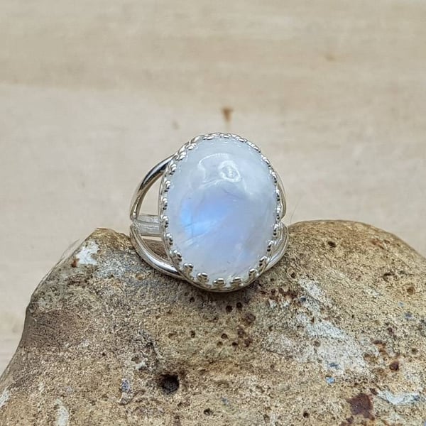 Adjustable Rainbow moonstone Ring. June birthstone