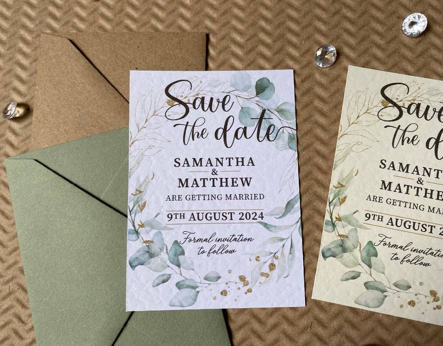 10 SAVE the DATE luxury eucalyptus leaf wreath wedding invitations invites