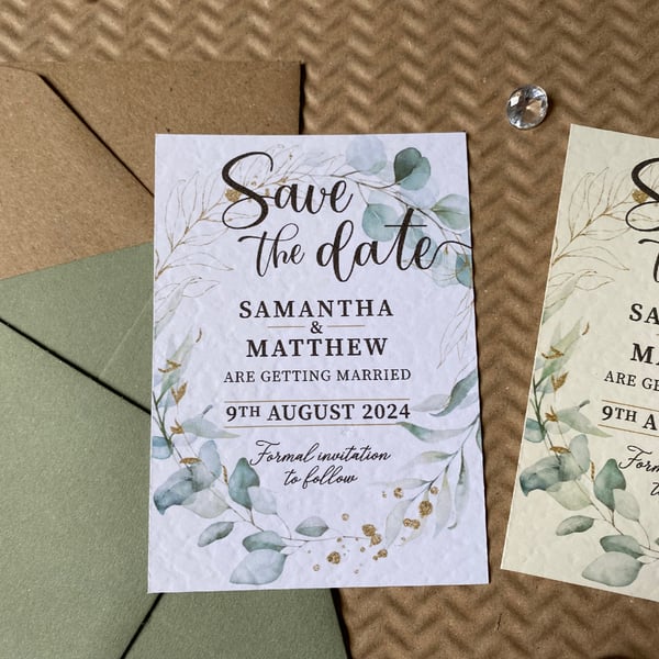 10 SAVE the DATE luxury eucalyptus leaf wreath wedding invitations invites