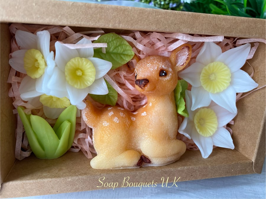 Baby Reindeer and Vibrant Spring Flowers: Personalized Soap Gift Set for Kids