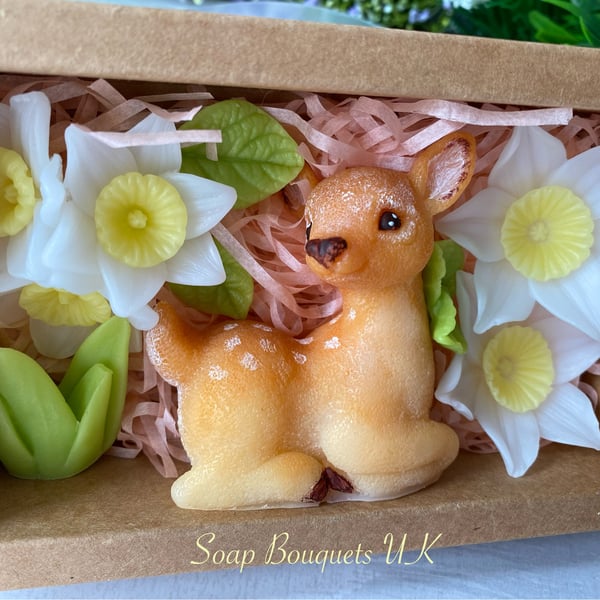 Baby Reindeer and Vibrant Spring Flowers: Personalized Soap Gift Set for Kids