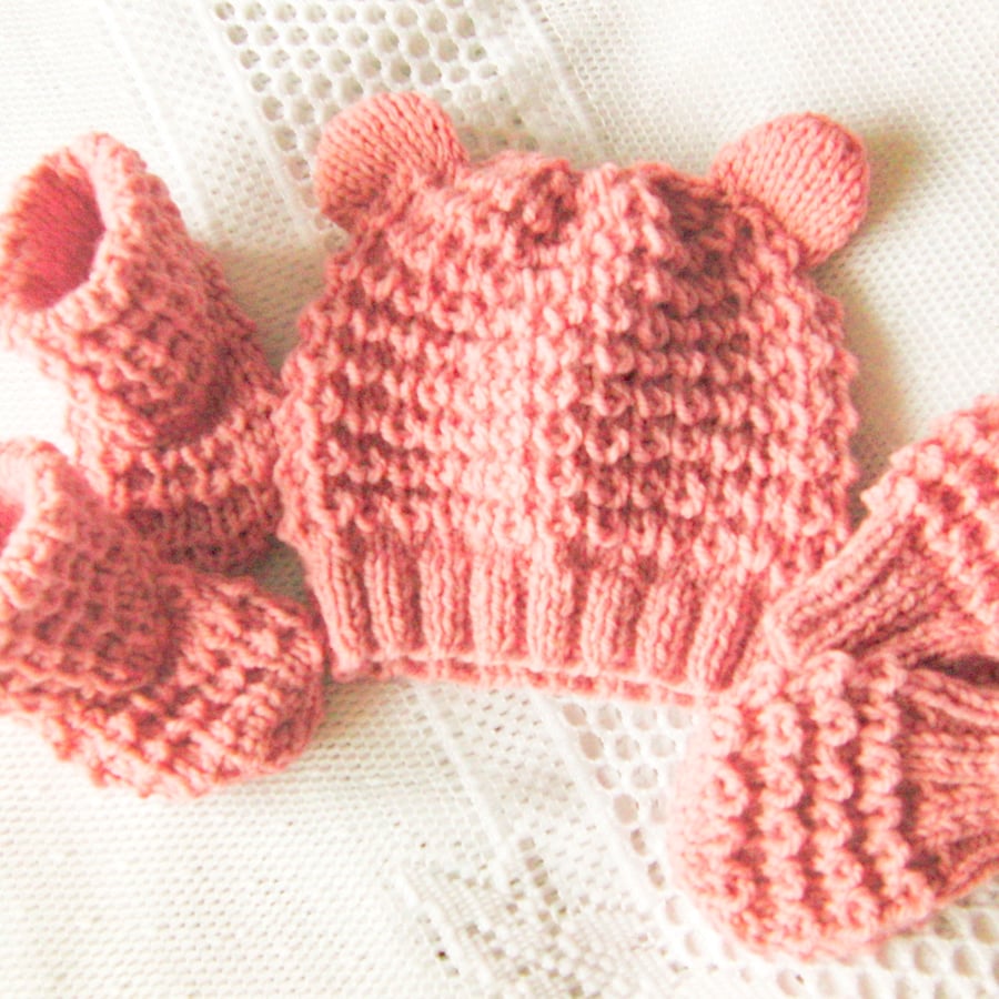 Baby's 3 Piece Fisherman's Rib Hat Set With Teddy Bear Ears, Baby Hat, Baby Gift