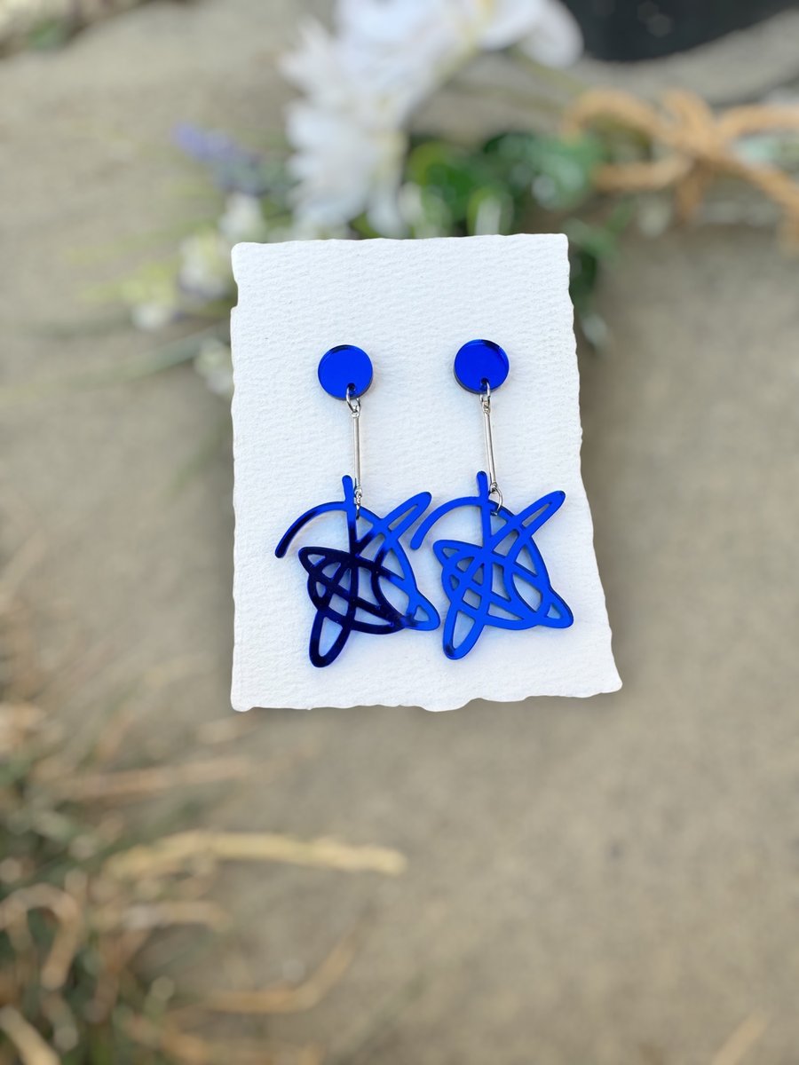 Mirror Blue Iconic Squiggle Statement Earrings 