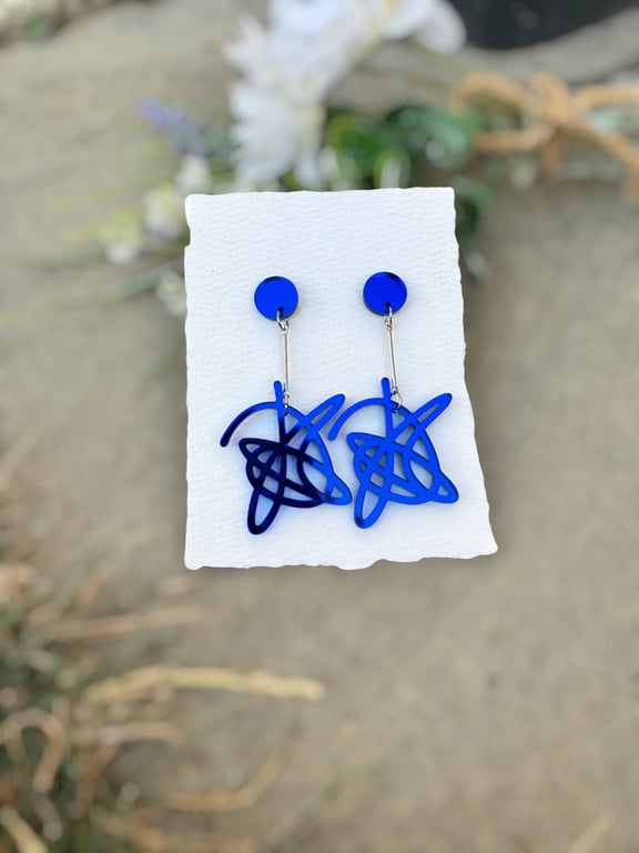 Mirror Blue Iconic Squiggle Statement Earrings 