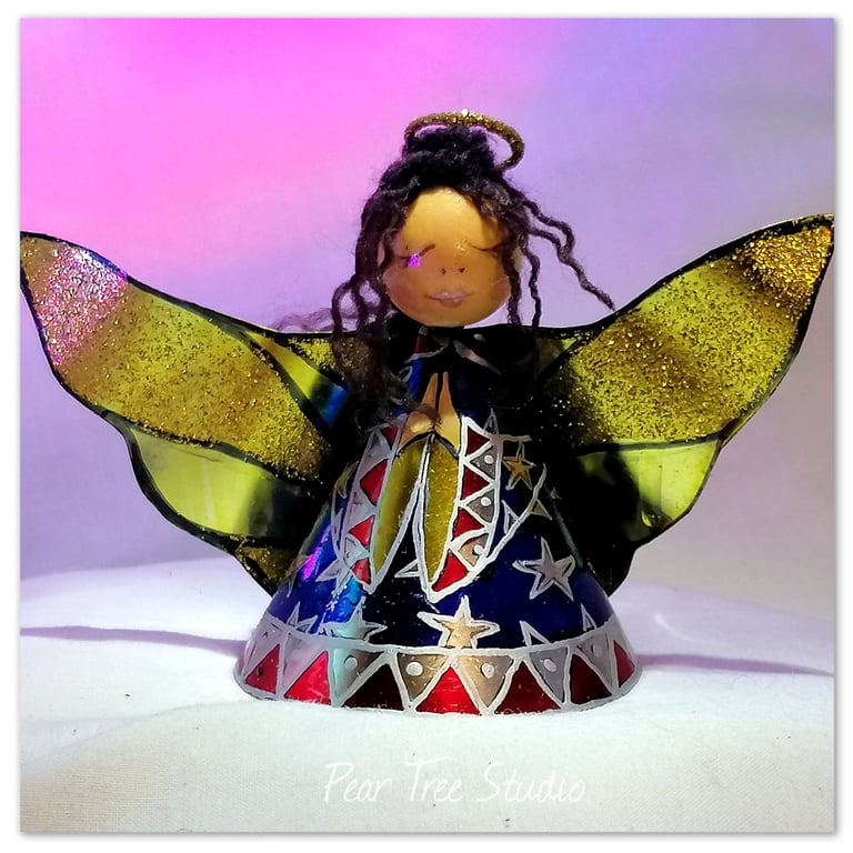 Small: Tin Angel Christmas Tree decoration (Blue and Red) 