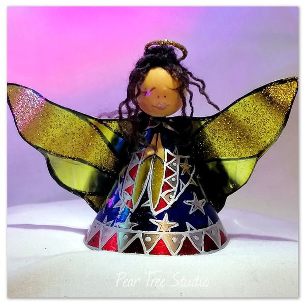 Small: Tin Angel Christmas Tree decoration (Blue and Red) 