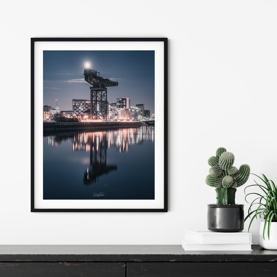 Full moon over Finnieston crane, Glasgow Signed mounted print