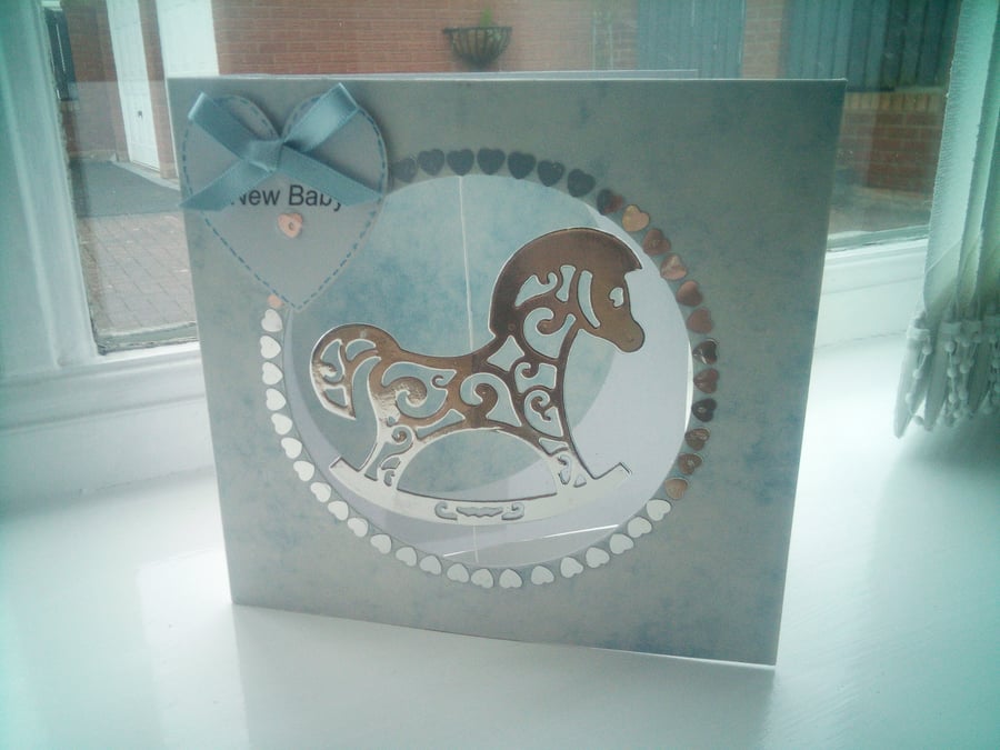 New baby boy rocking horse card