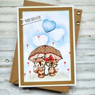 Fox Valentine Card - handcrafted, textured, foxes, anniversary, birthday card