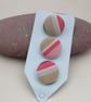 3 Small Handmade Pink Stripe Fabric Buttons - Image 2