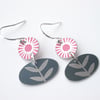 Flower earrings in burgundy and grey