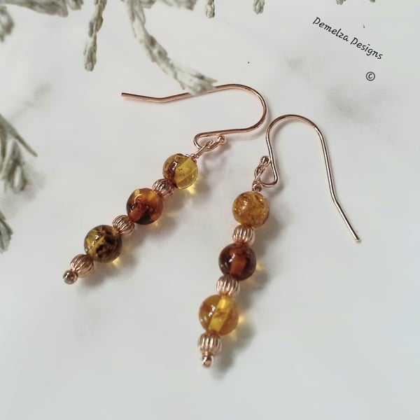 Baltic Amber Drop Rose Gold Vermeil Earrings