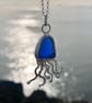 Cobalt Blue Sea Glass and Sterling Silver Jelly Fish Pendant - 1295 - Image 4