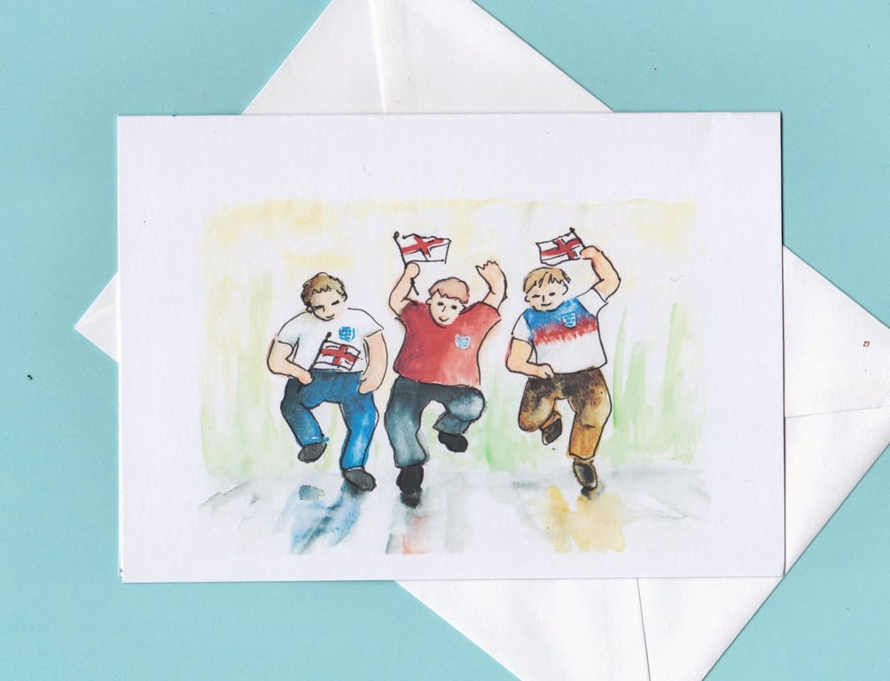 Football fans. Happy boys card