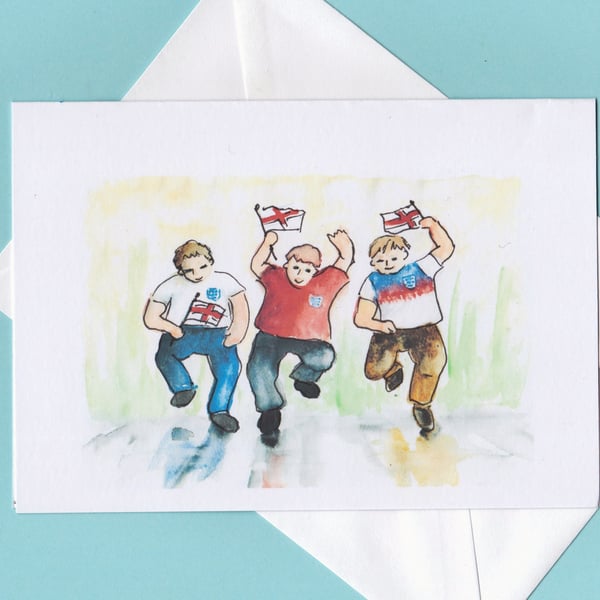 Football fans. Happy boys card