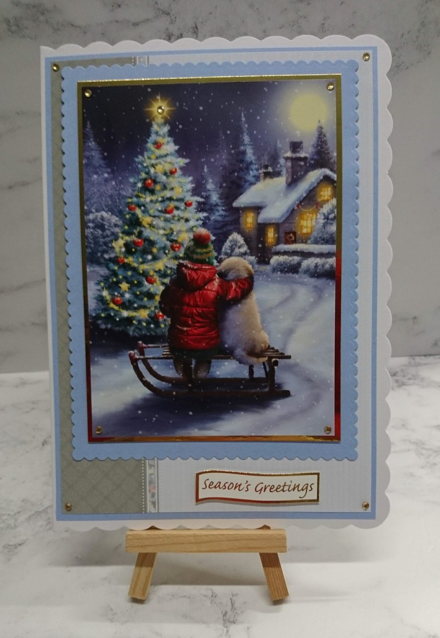 Handmade Christmas Card Cute Golden Labrador Dog Boy Xmas Tree