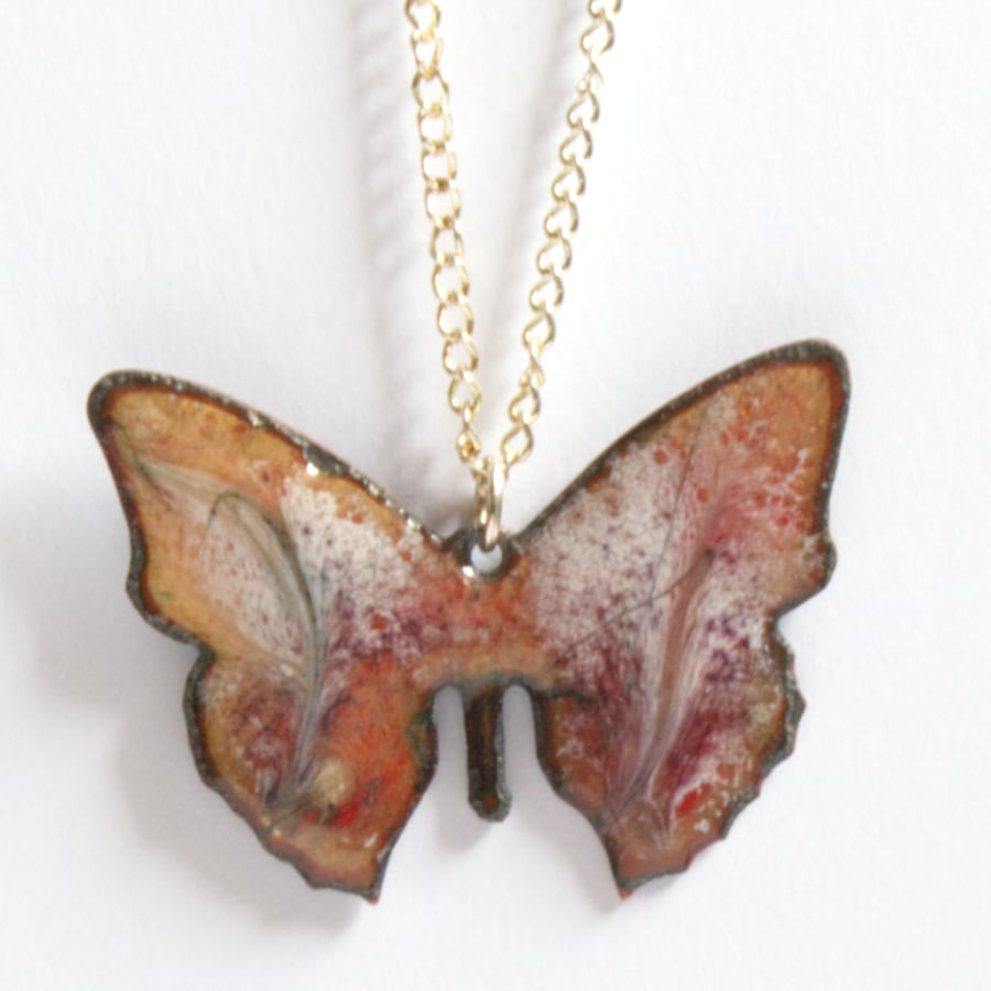 white scrolled over orchid  - butterfly pendant