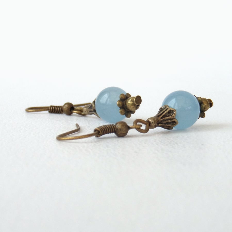 Blue jade bronze earrings, vintage style