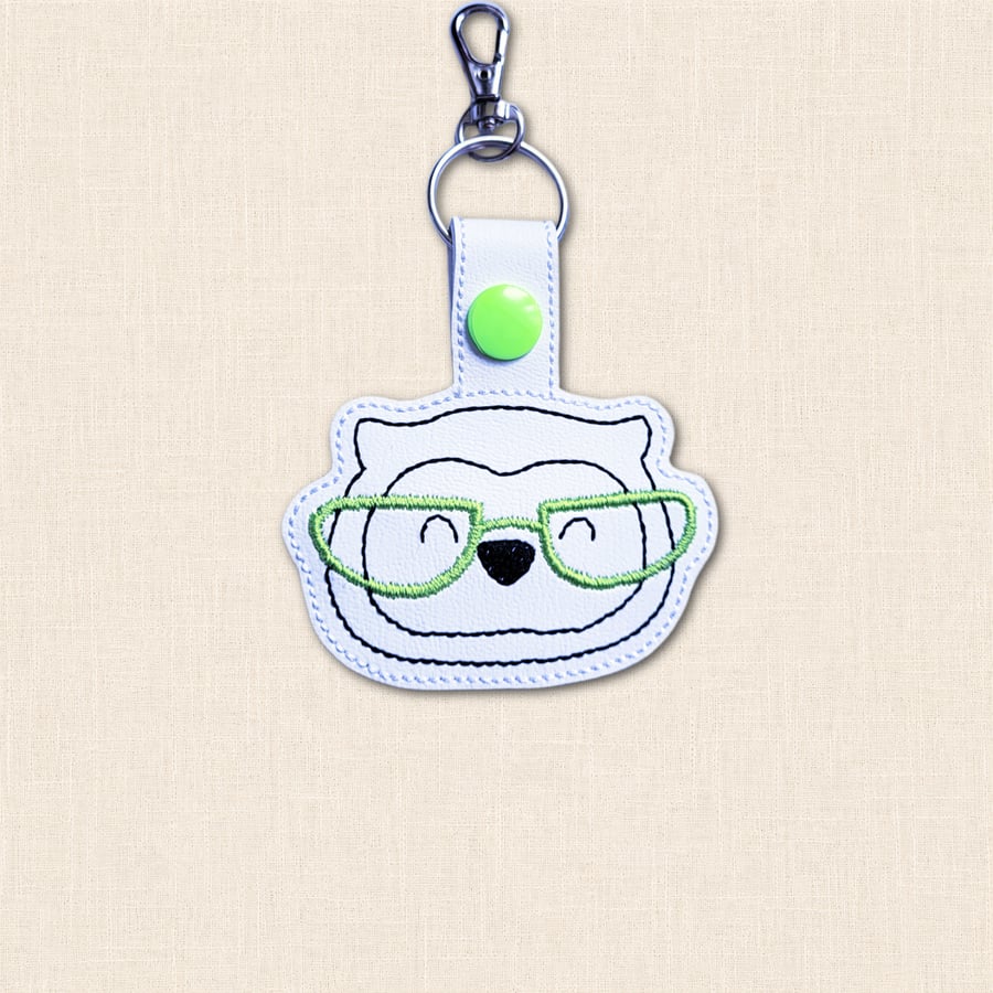 Kawaii Owl Keyring - Embroidered Animal Bag Charm with Glasses
