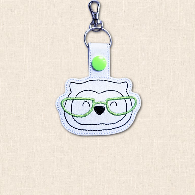 Kawaii Owl Keyring - Embroidered Animal Bag Charm with Glasses