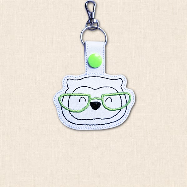 Kawaii Owl Keyring - Embroidered Animal Bag Charm with Glasses
