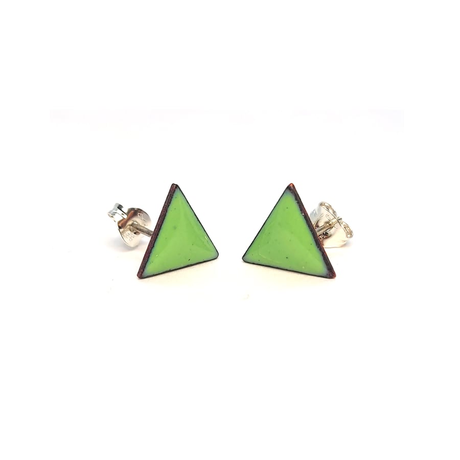 Colourful light green enamel triangle stud earrings