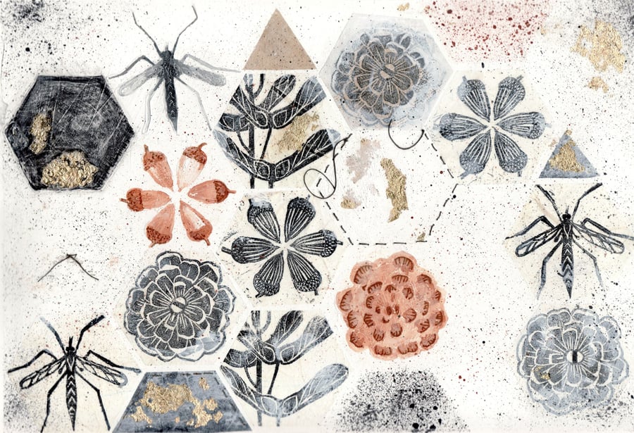 SALE Autumn becomes winter - COLLAGE LINO PRINT