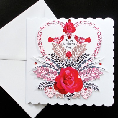 Heart and Red Rose Mother's Day Card.