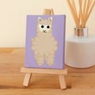 Alpaca Miniature Painting - cute animal art on purple mini canvas, alpaca gift