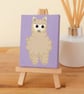 Alpaca Miniature Painting - cute animal art on purple mini canvas, alpaca gift