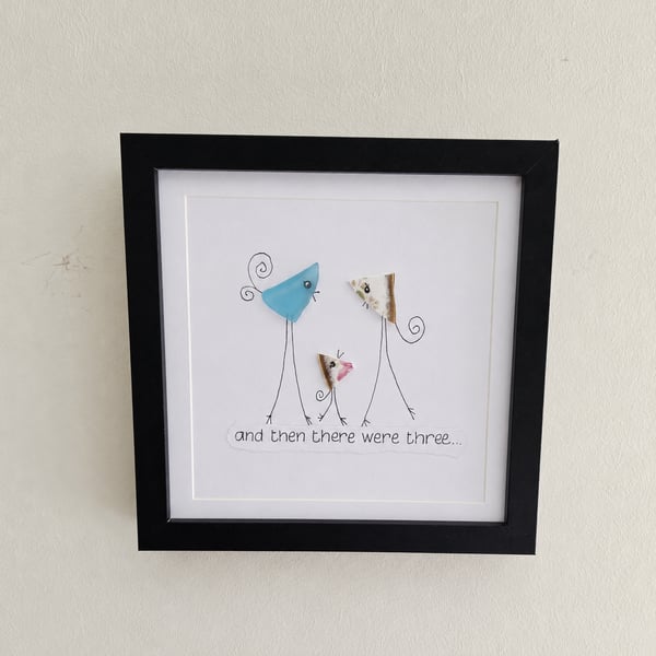 And Then There Were Three Sea Glass Family Picture - Baby Gift