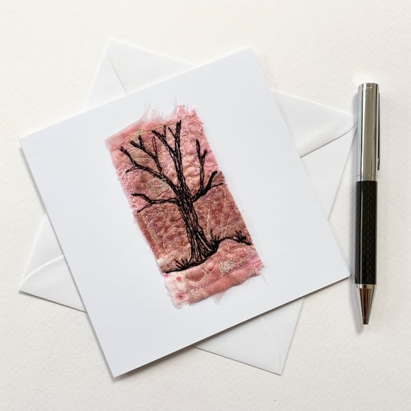 Tree silhouette upcycled embroidered card. Birthday card. Special card. 